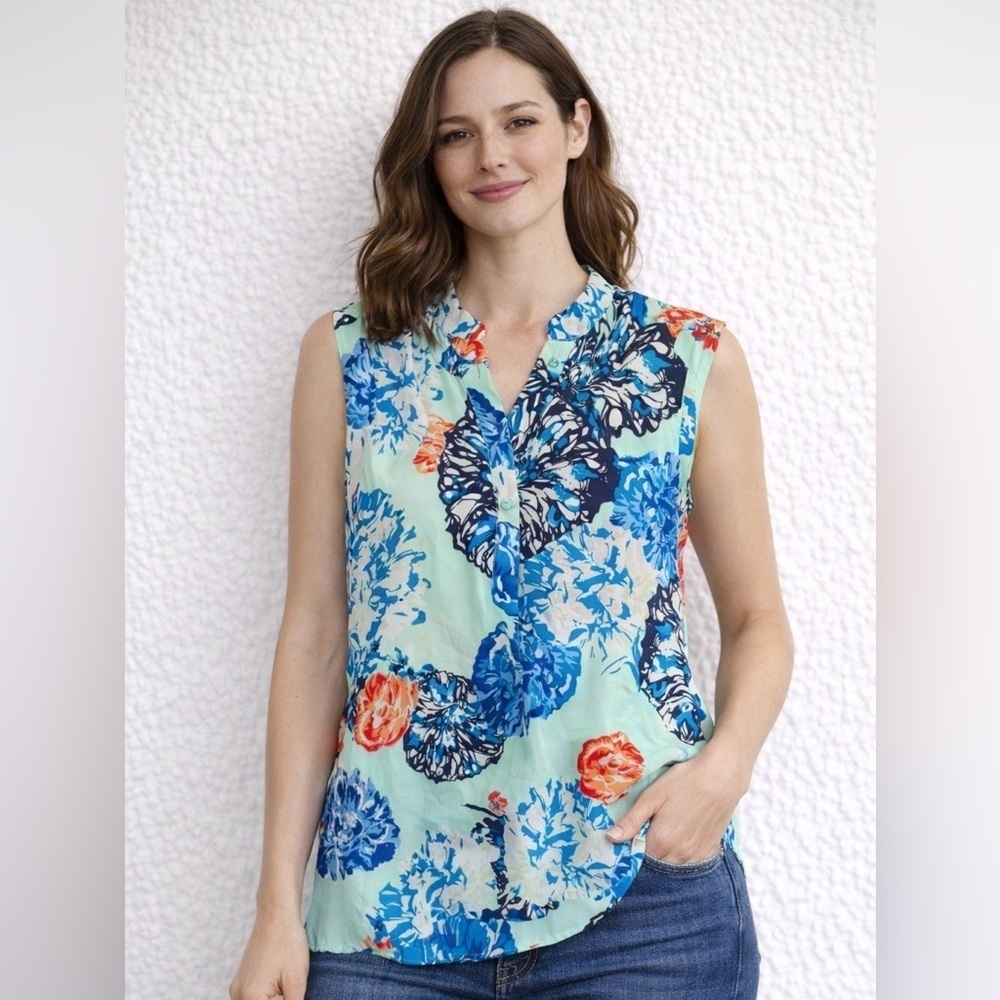 J. CREW Women Thin Lightweight Slippery Polyester Tank Top Multicolor Floral 8
